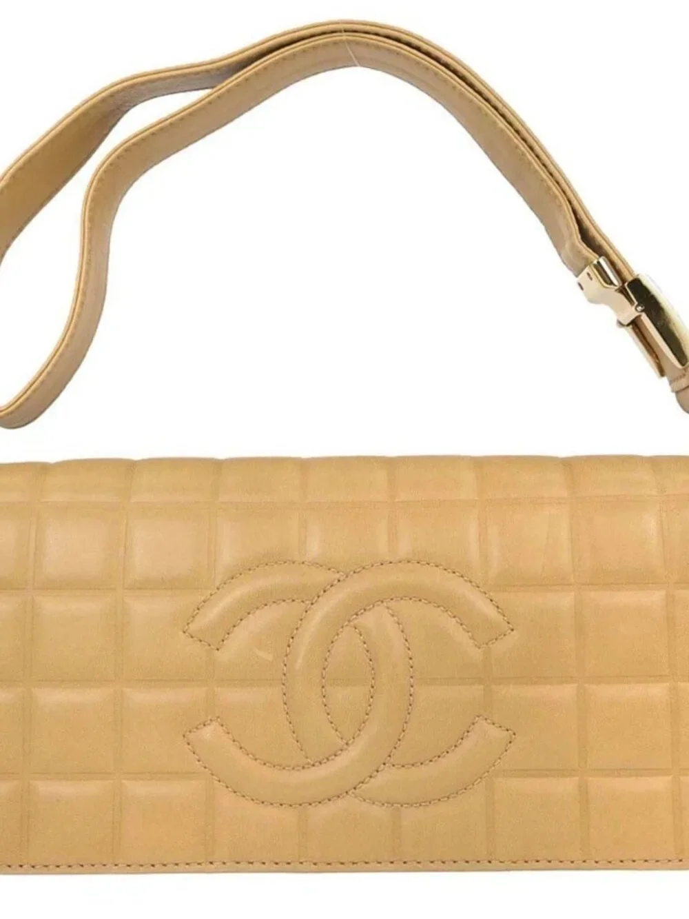 Chanel Beige Lambskin Choco Bar Shoulder Bag 198006